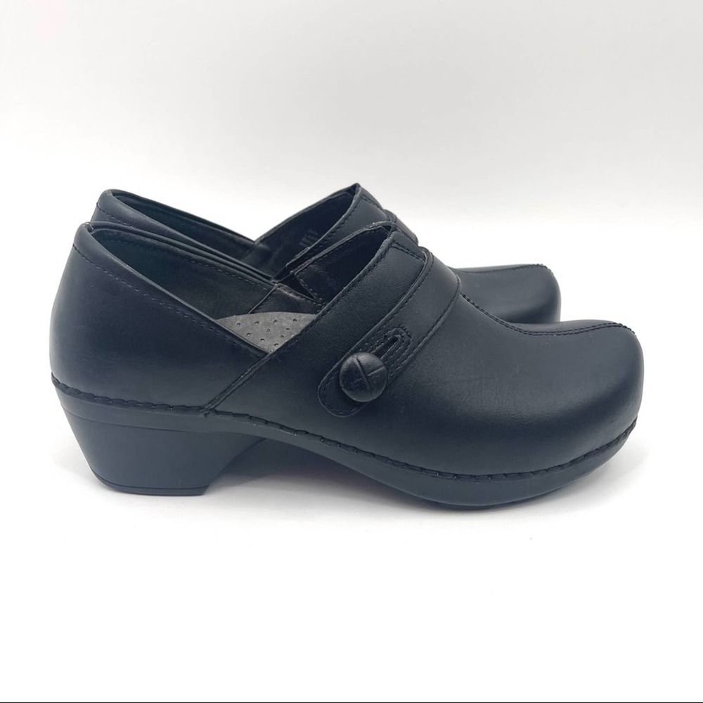 DANSKO Clogs Mules Shoes Black Leather Nurse Professional Doctor Anti Skid SZ37